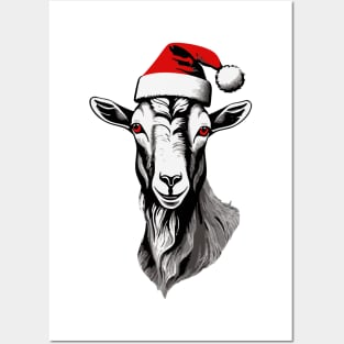 Christmas Goat with Santa Hat Posters and Art